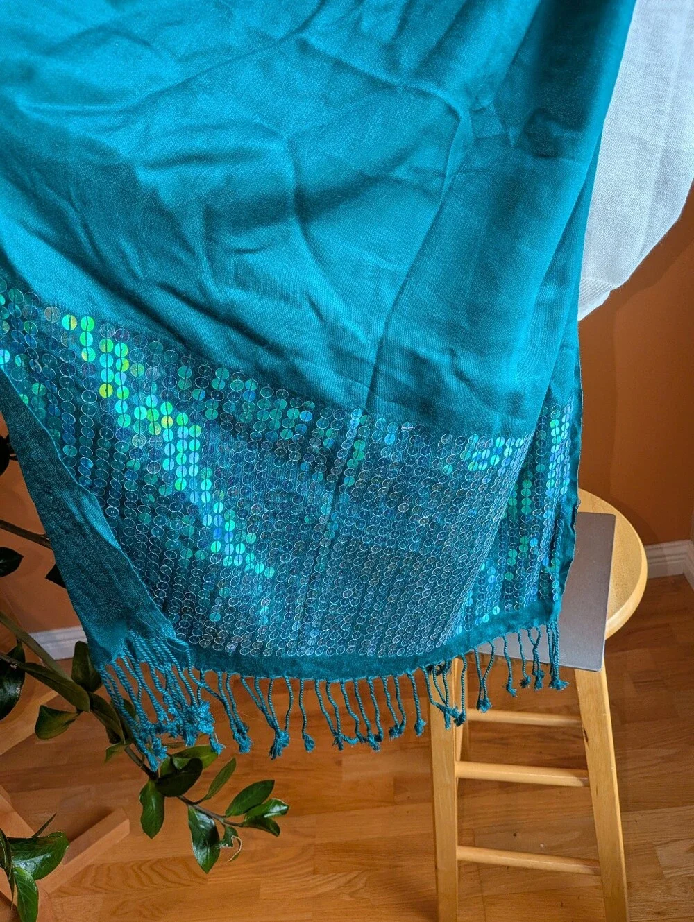 Jones New York Teal Sequined Fringe Scarf - Elegant Home Accents Accessory